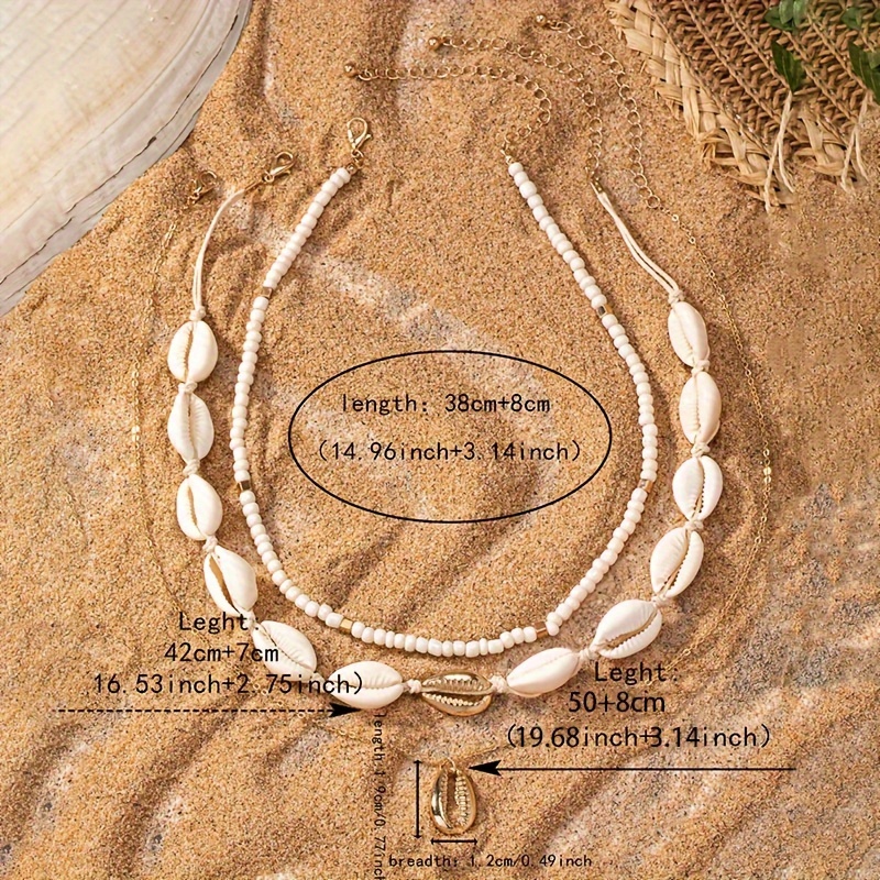 Shell Beaded Necklace Set Minimalist Vacation Style